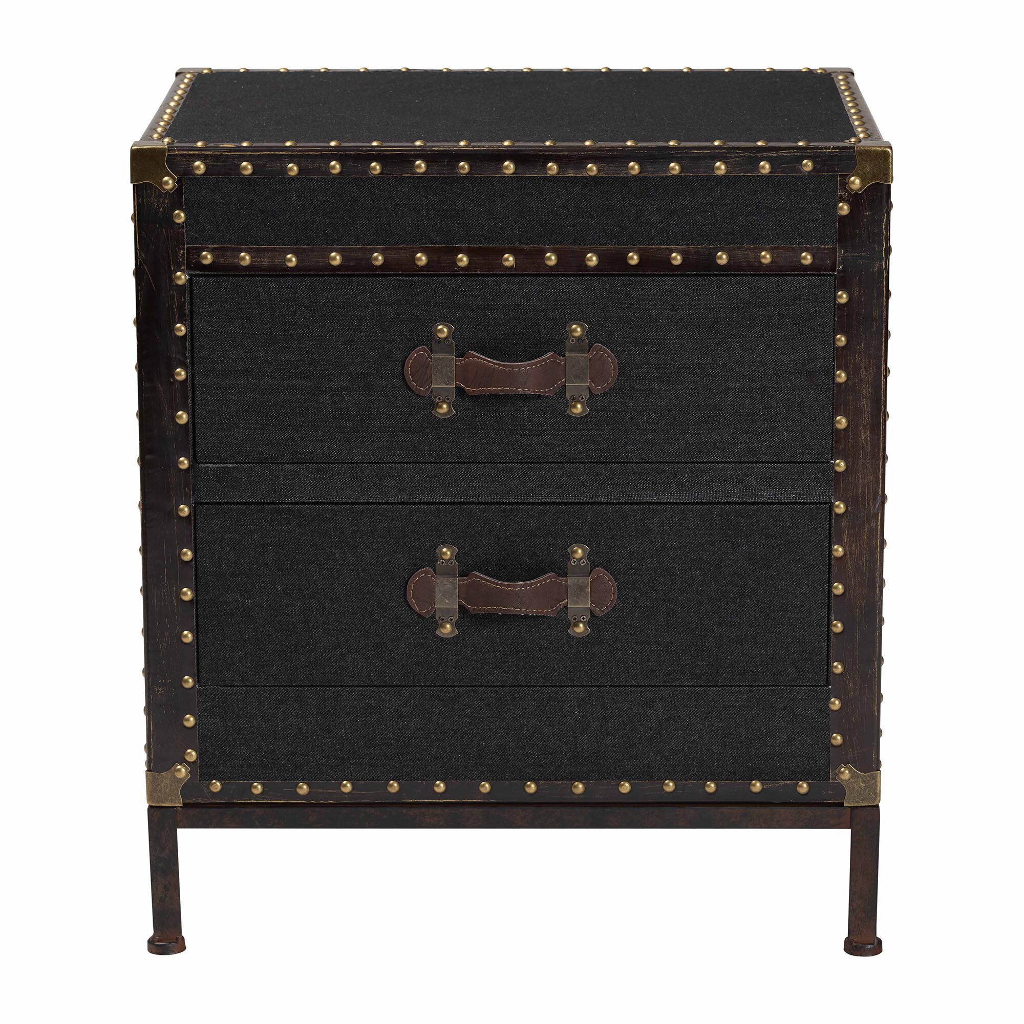 Laura Vintage Black Canvas 2-Drawer End Table Trunk, BLACK, alternate image number 3