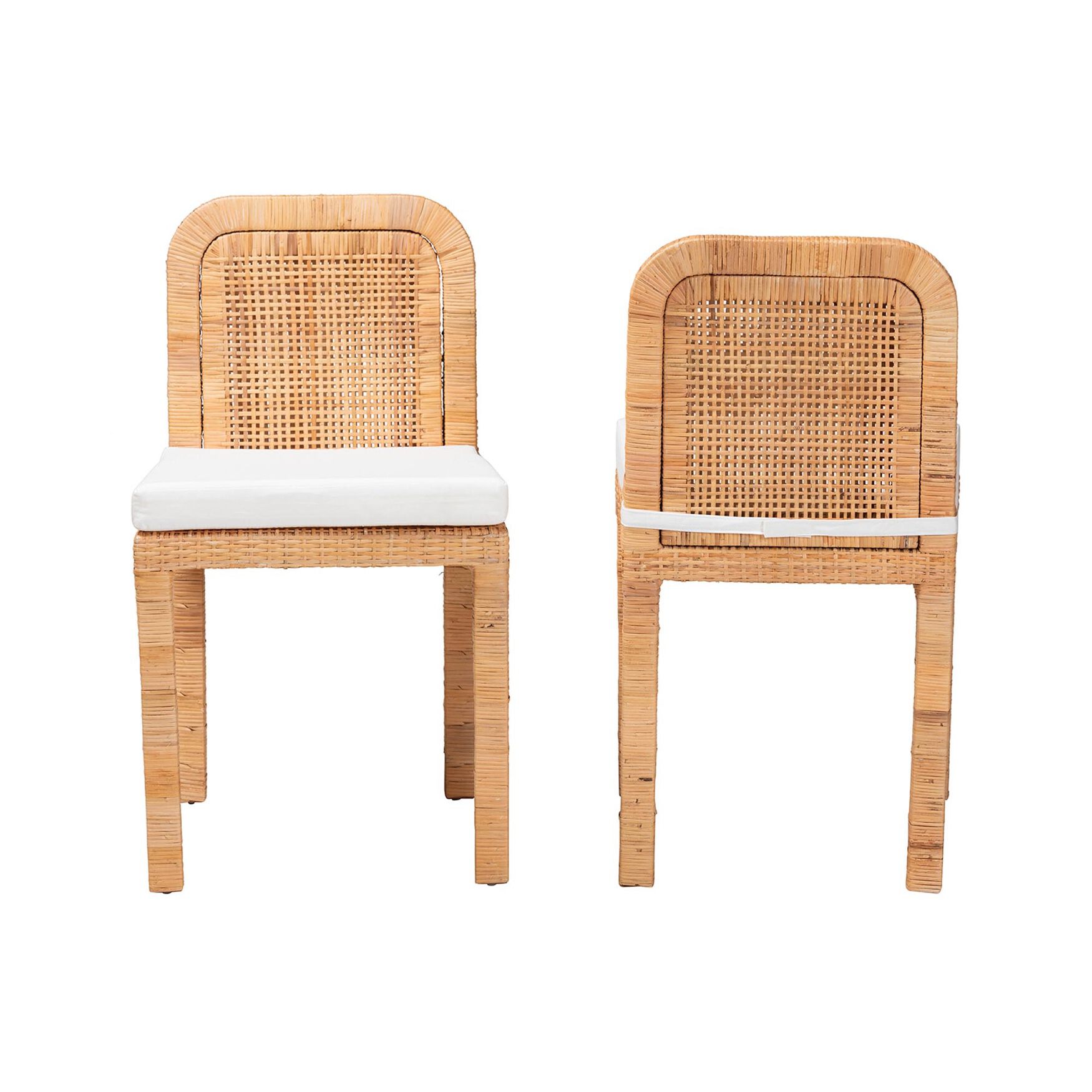 Zariah Modern Bohemian Natural Brown Rattan And Mahogany Wood 2-Piece Dining Chair Set, , on-hover image number 1