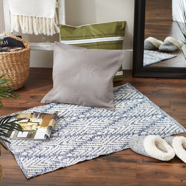 Blue Diamond Handwoven Rug 2X3 Ft Bath, , alternate image number null
