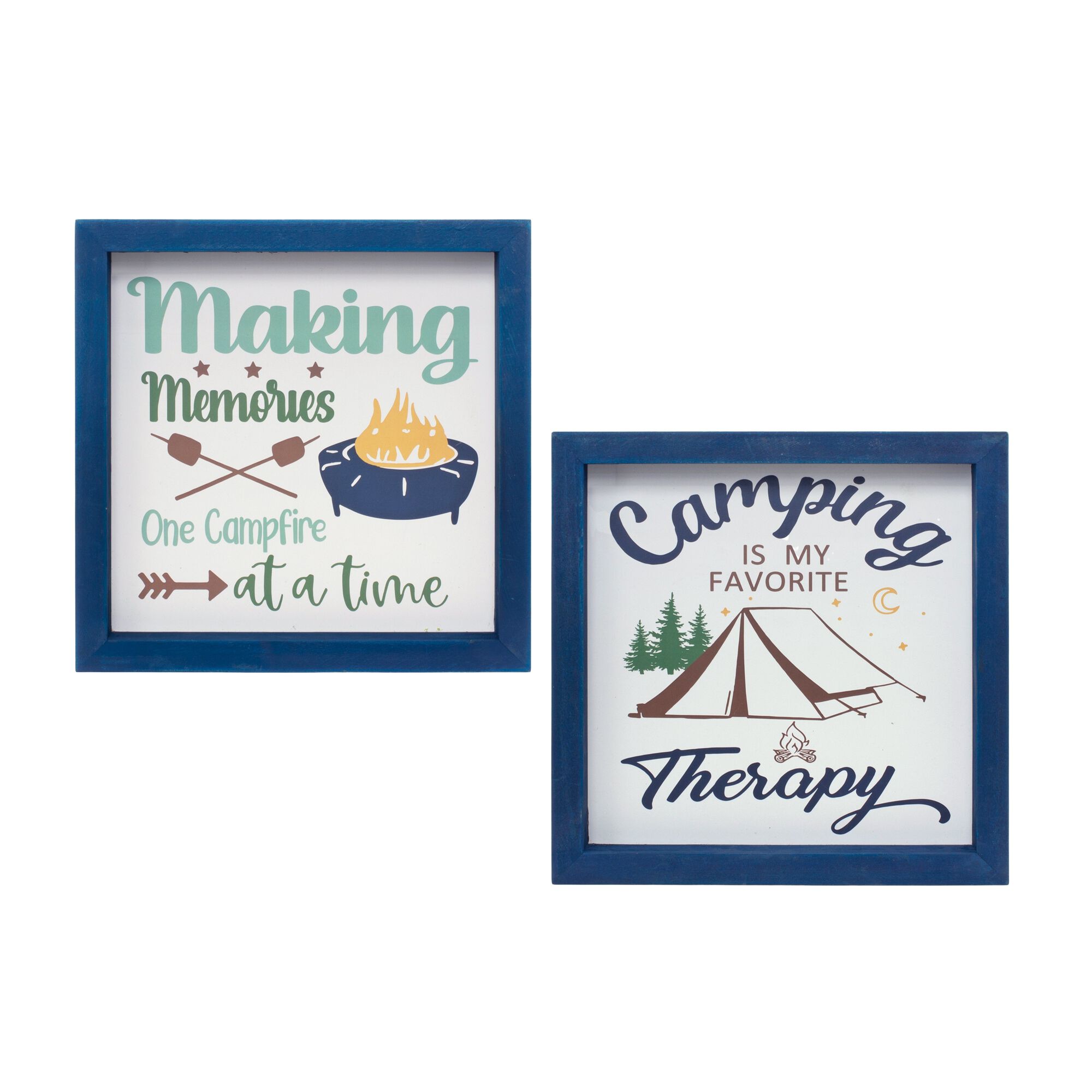 Camping Sign (Set of 4) 10 inchesSQ MDF, BLUE WHITE GREEN, alternate image number 1