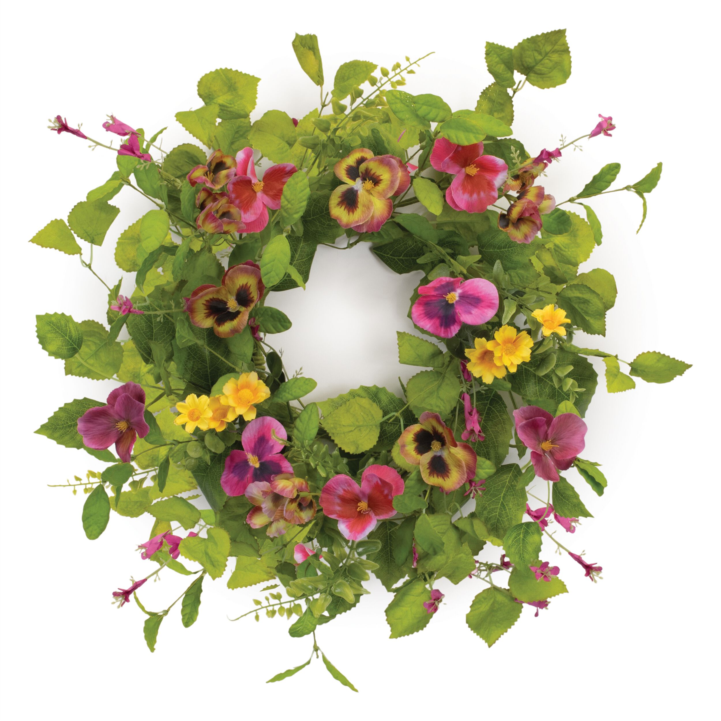 Mixed Pansy Floral Candle Ring 16 inchesD, GREEN/PINK, alternate image number 1