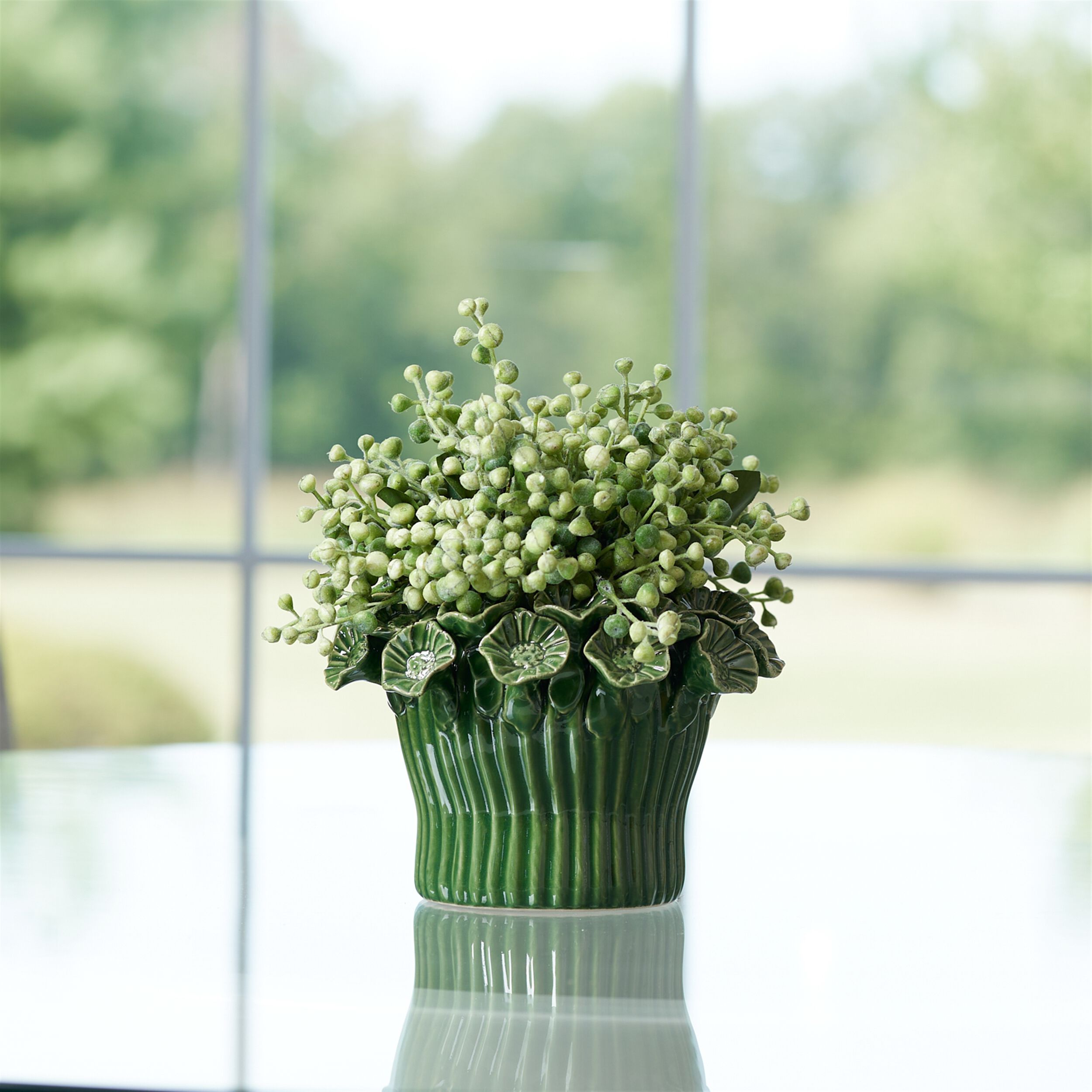 Storeware Bud Vase with Floral Accent Set of 2, GREEN, alternate image number 2