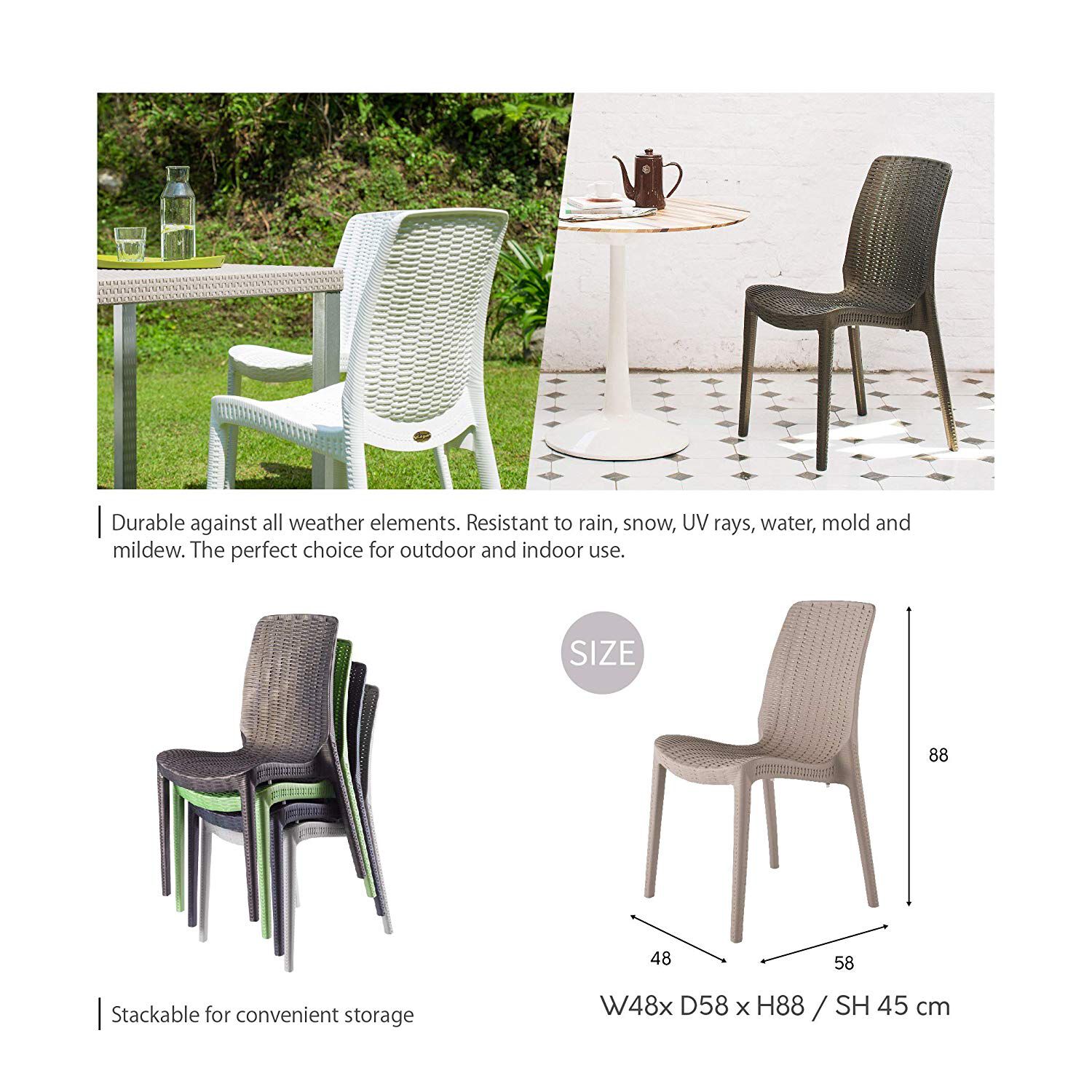 Set of 4 Rue Stackable Outdoor Dining Chairs, BLACK, alternate image number 4