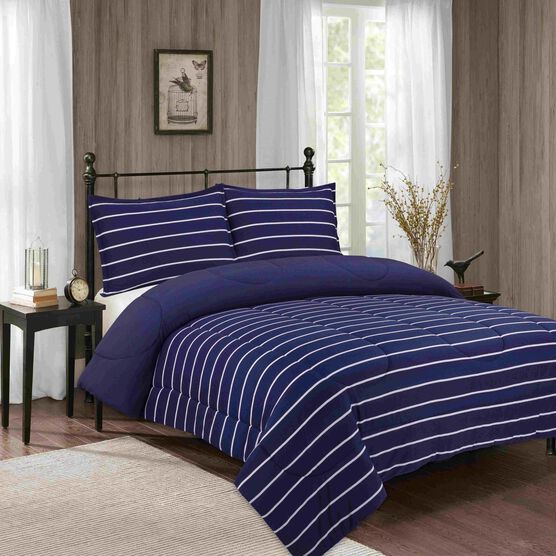 Jersey Knit Blue Stripe Comforter Set, , alternate image number null