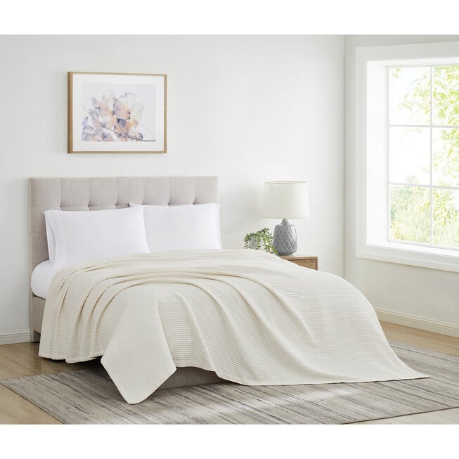 Heritage Cotton Waffle Blanket, IVORY, hi-res image number 0