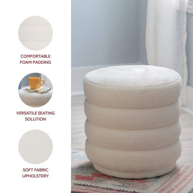 Kathy White Sherpa Round Ottoman Ottomans, , alternate image number null