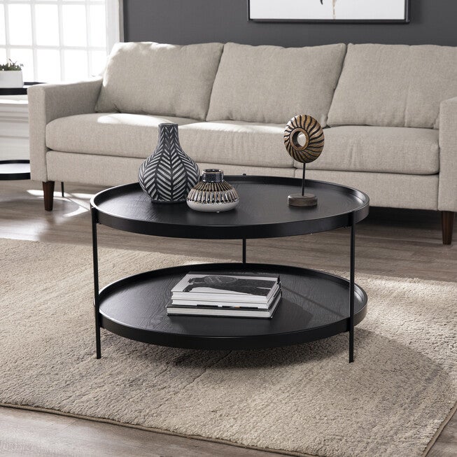 Verlington Round Farmhouse Style Cocktail Table, BLACK, hi-res image number 0