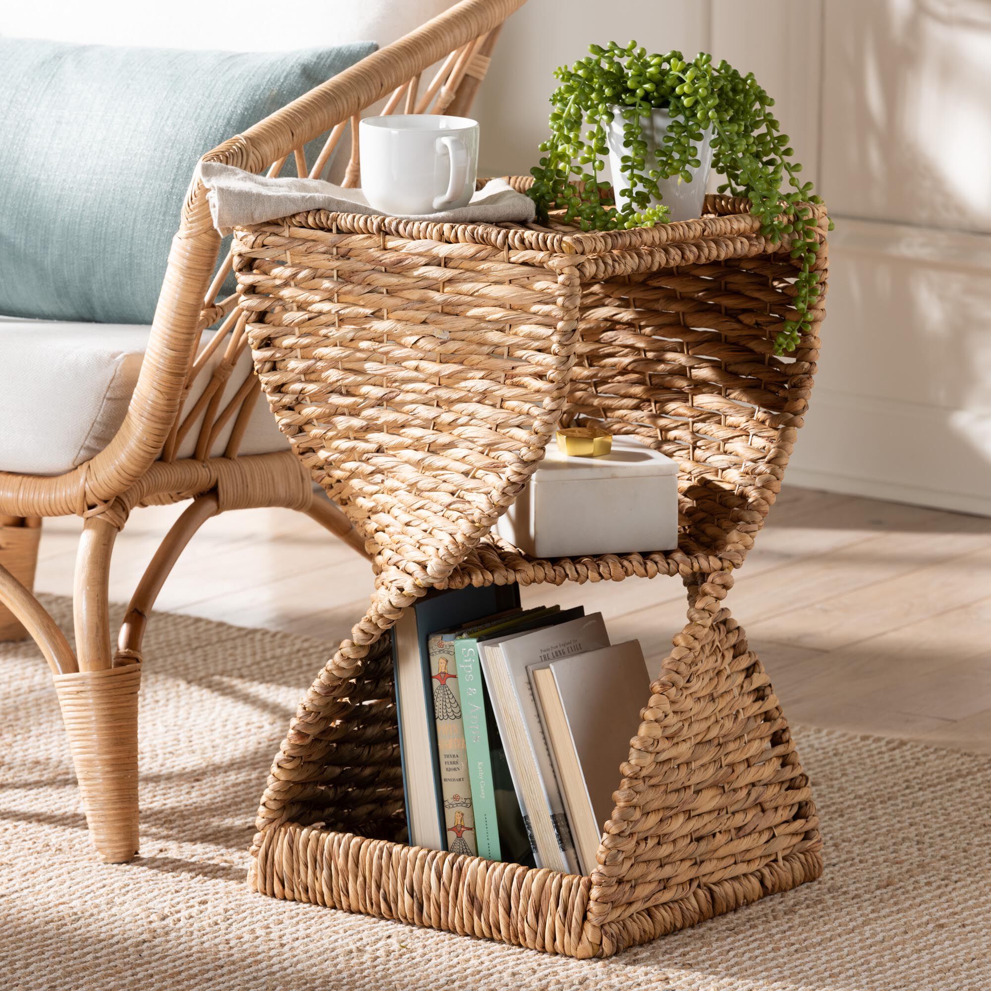 Pelleas Modern Bohemian Natural Brown Seagrass and Wood End Table, NATURAL BROWN, alternate image number 7