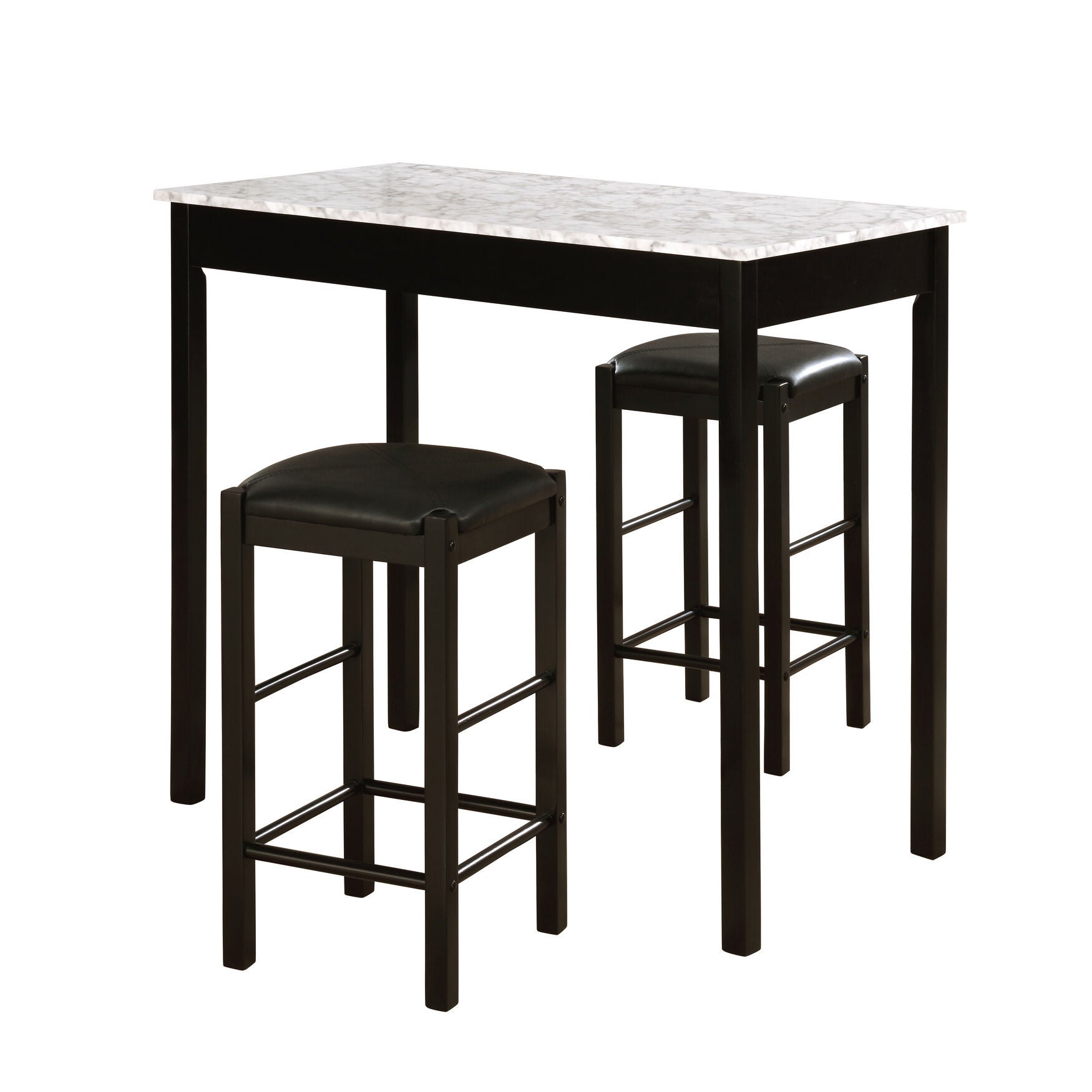 3 Pc Tavern Set With Faux Marble Top, BLACK, hi-res image number 0