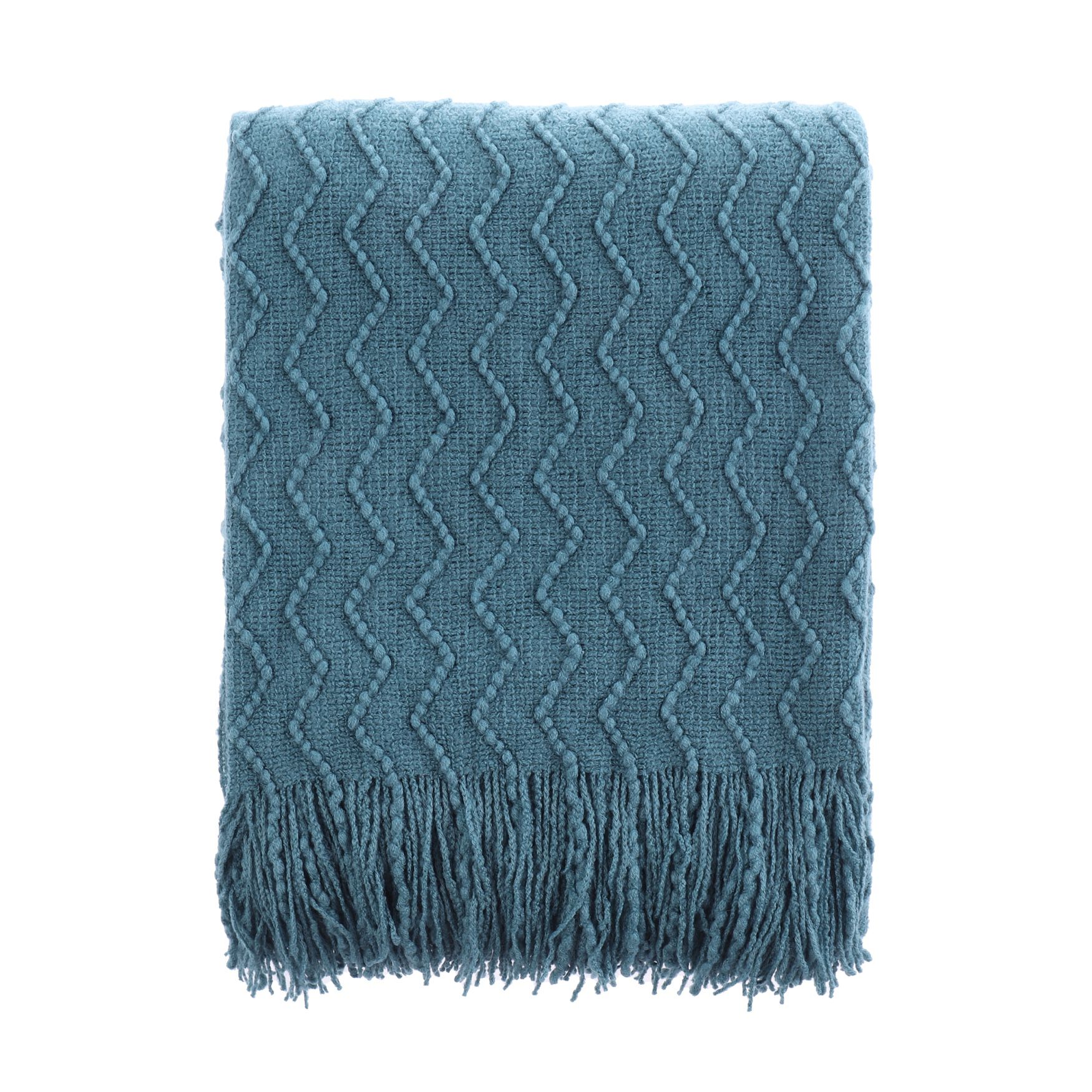 Battilo Home Lightweight Throw Blanket Textured Solid Soft Sofa Couch Cover Decorative Knitted Blanket 50 inches x 60 inches, BLUE, hi-res image number 0