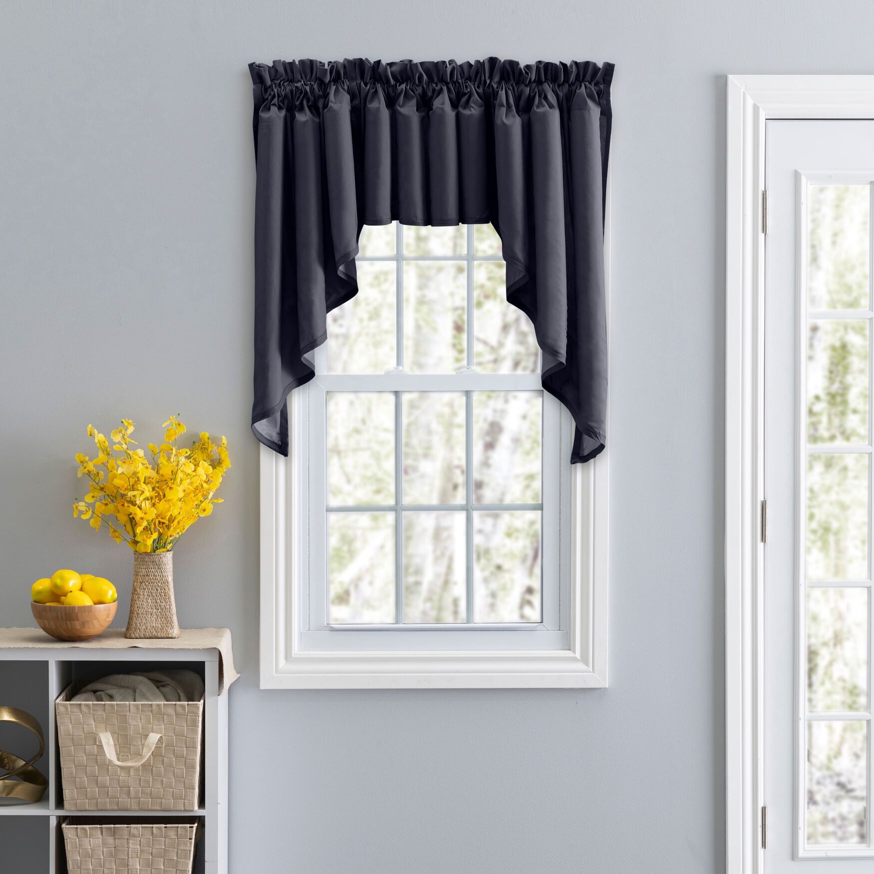 Stacey Curtain Color Lined Swag Set, NAVY, hi-res image number 0