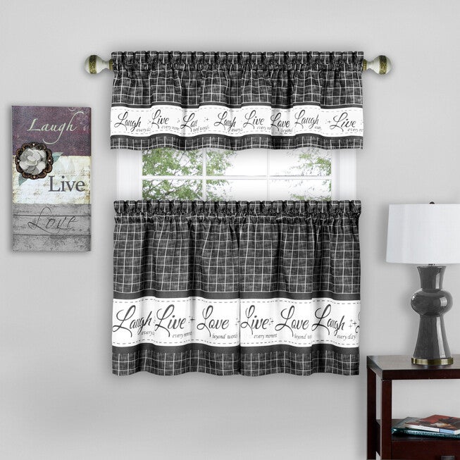 Live, Love, Laugh Window Curtain Tier Pair and Valance Set - 58x36, , alternate image number null