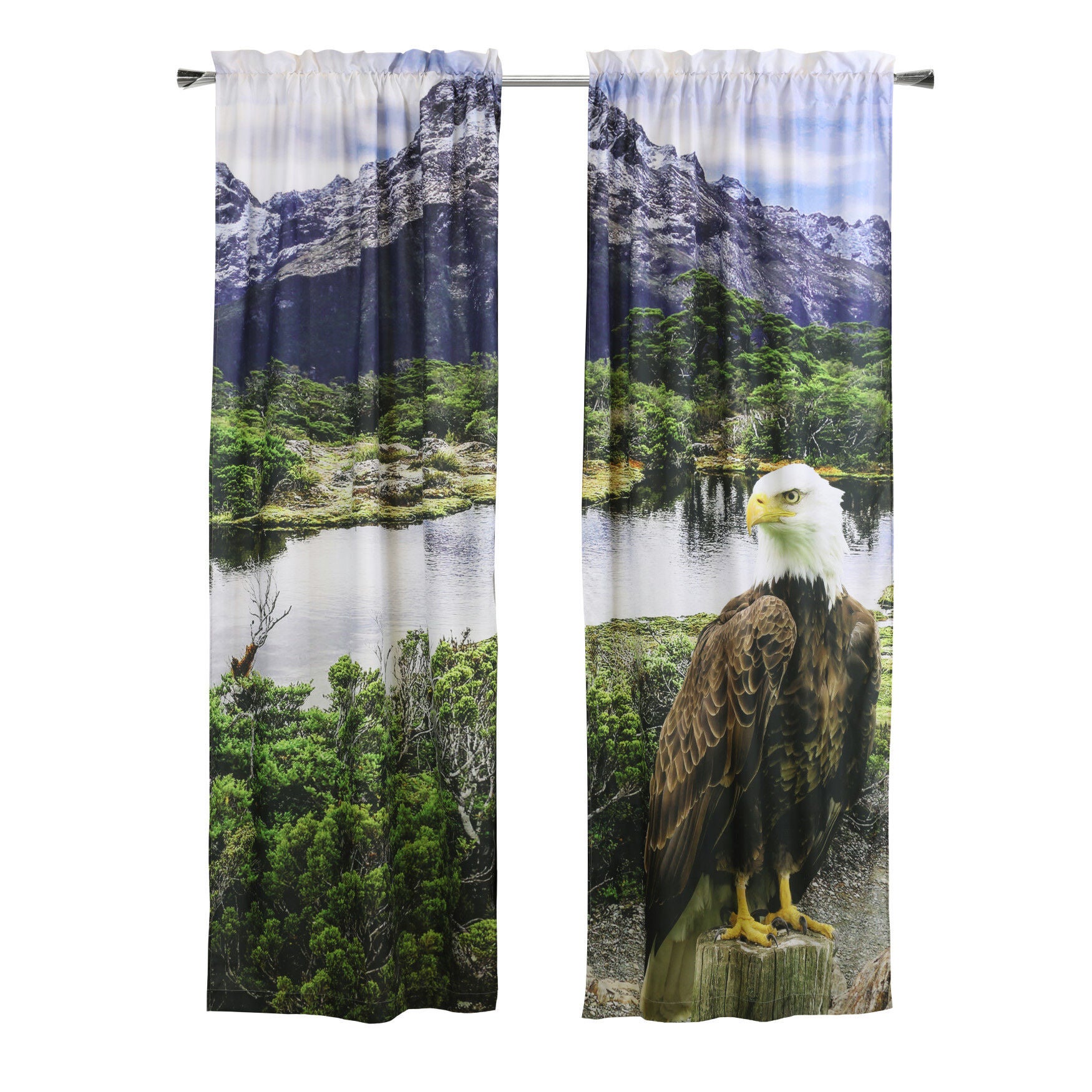 Photo Real Bald Eagle Light Filtering Pole Top Curtain Panel Pair, , on-hover image number 1