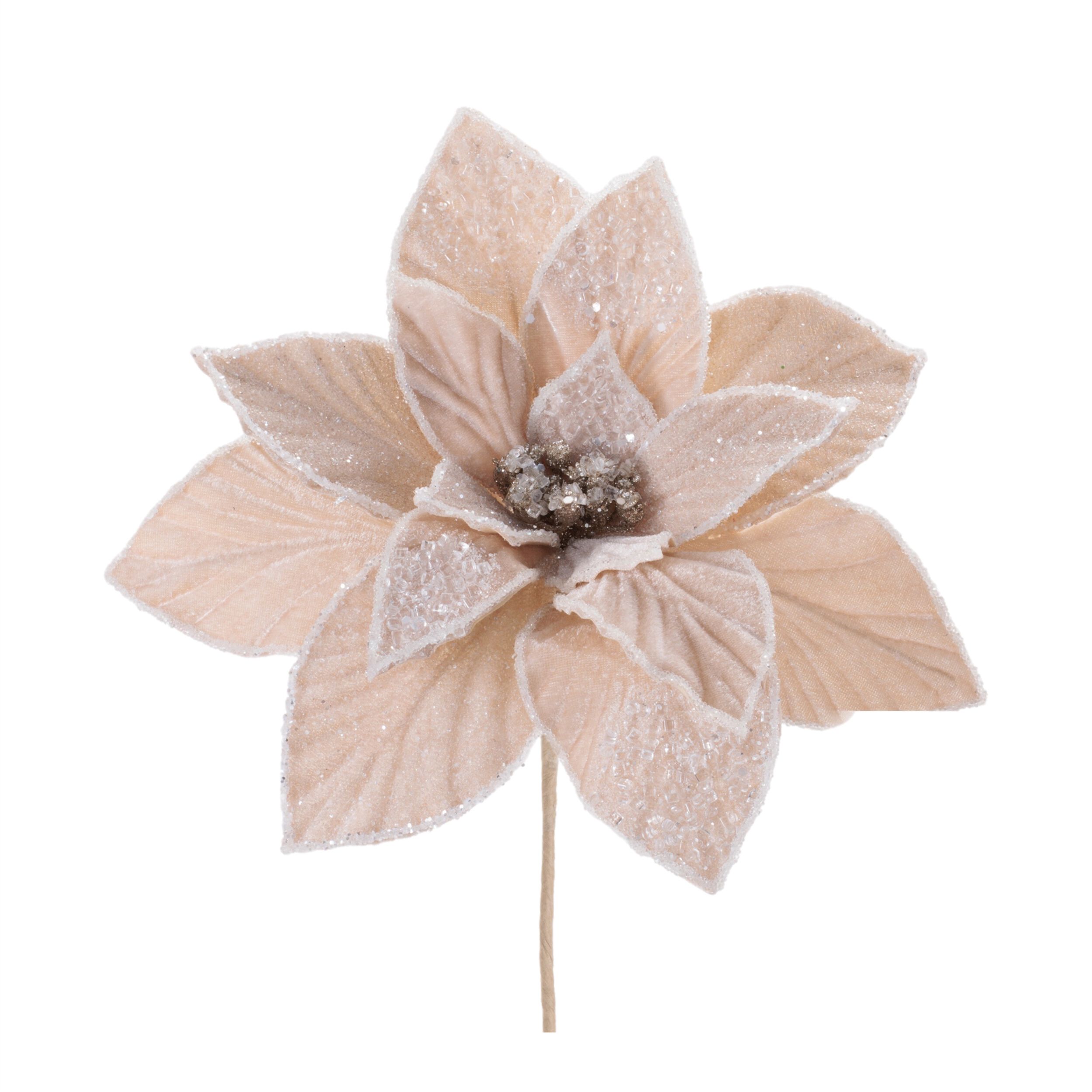 Beaded Poinsettia Flower Stem (Set of 4), CREAM, hi-res image number 0