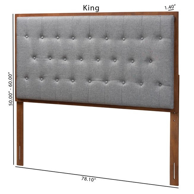 Harumi Classic And Traditional Grey Fabric And Walnut Brown Finished Wood King Size Headboard, , alternate image number null
