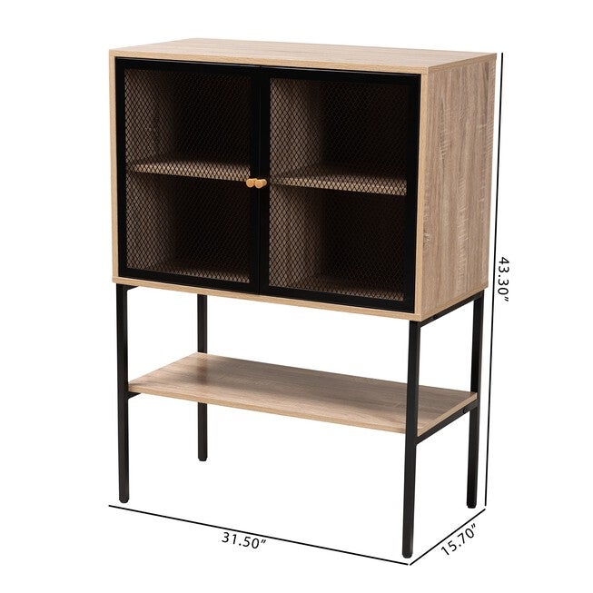 Asher Modern Industrial Natural Brown Finished Wood And Black Metal 2-Door Sideboard, , alternate image number null
