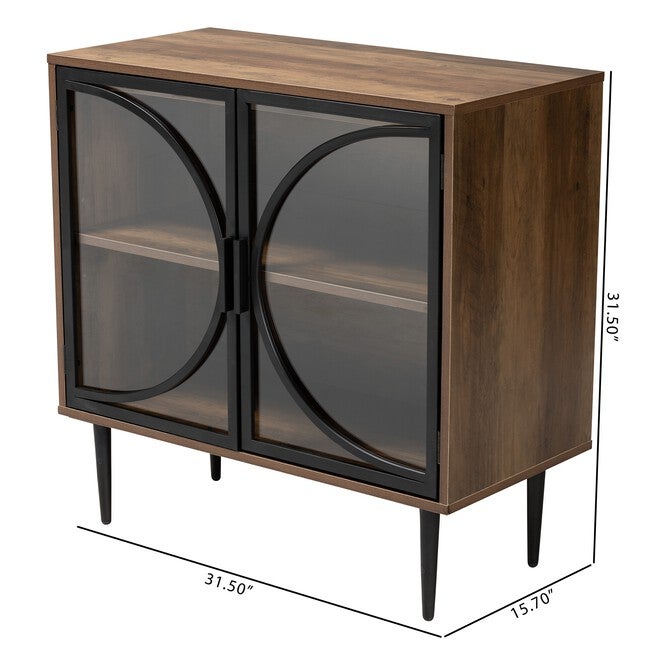 Carter Mid-Century Modern Industrial Walnut Brown Finished Wood And Black Metal 2-Door Sideboard, , alternate image number null