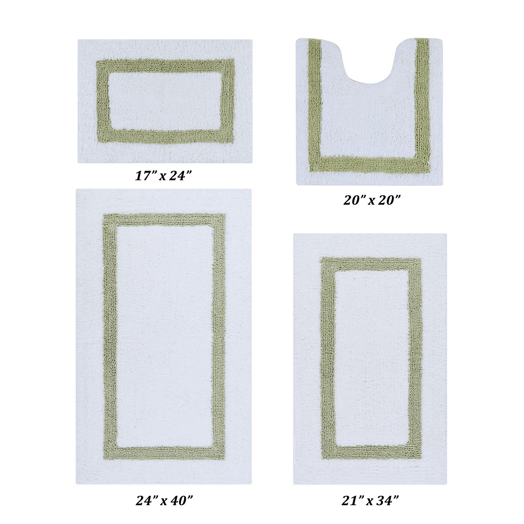 Hotel Collections Bath Mat Rug 4 Piece Set (17 inches X 24 inches | 20 inches X 20 inches | 21 inches X 34 inches | 24 inches X 40 inches), WHITE SAGE, hi-res image number 0
