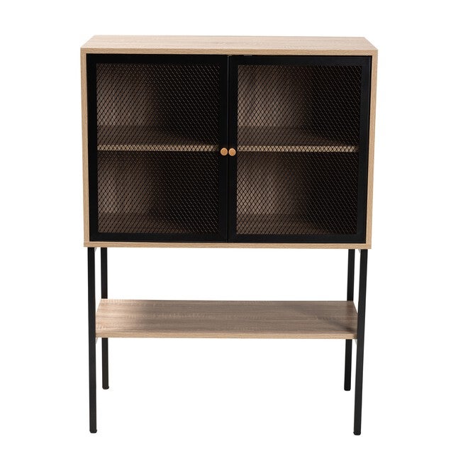Asher Modern Industrial Natural Brown Finished Wood And Black Metal 2-Door Sideboard, , alternate image number null