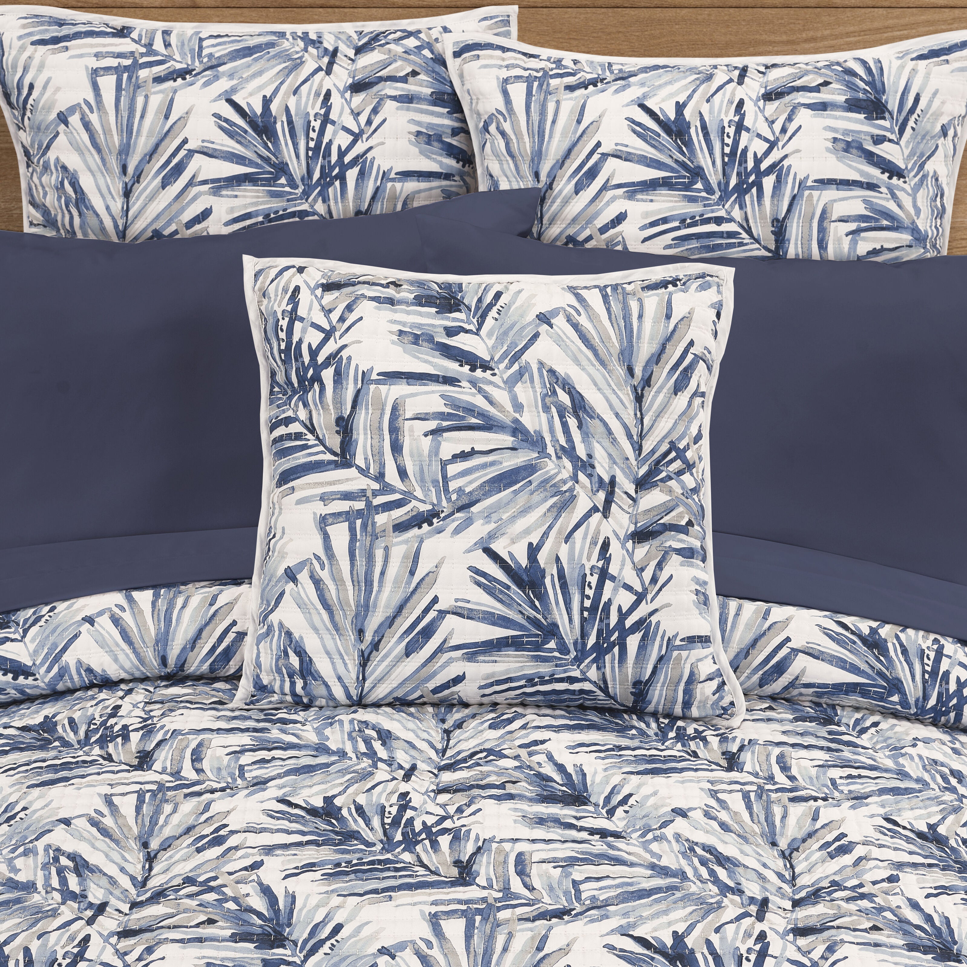 PALM BEACH 20 inches SQUARE QUILTED DECORATIVE THROW PILLOW, BLUE, hi-res image number 0
