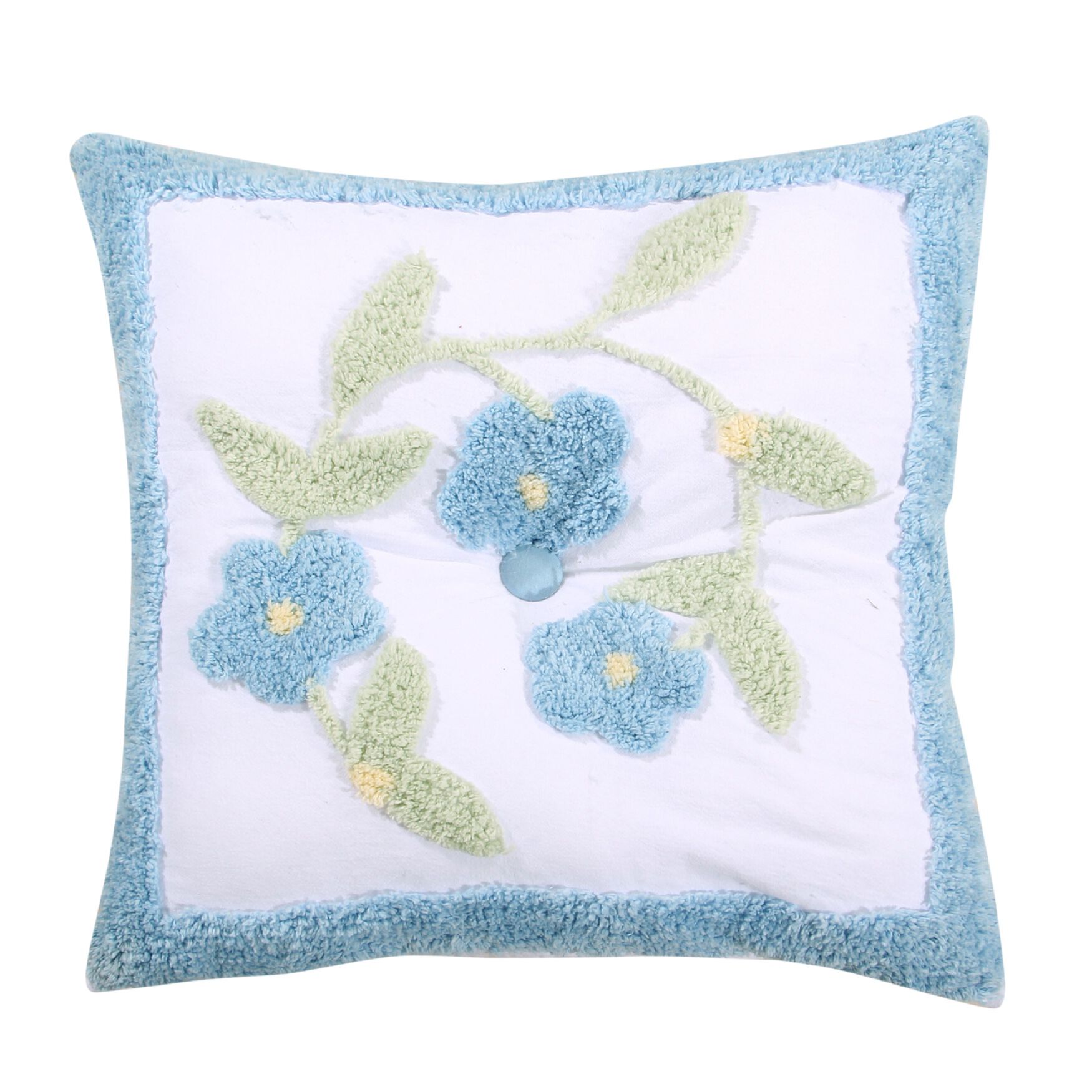 Bloomfield Collection in Floral Design 100% Cotton Tufted Chenille Square Pillow , BLUE, hi-res image number 0