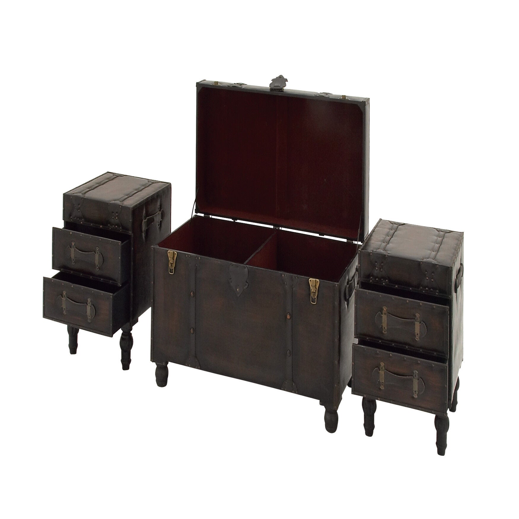 Set Of 3 Brown Wood Traditional Bench Bench, , alternate image number 5