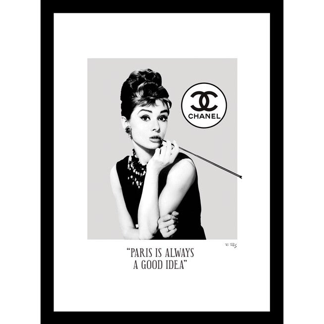Audrey Hepburn Black/White 14 inches x 18 inches Framed Print, BLACK RED, hi-res image number 0