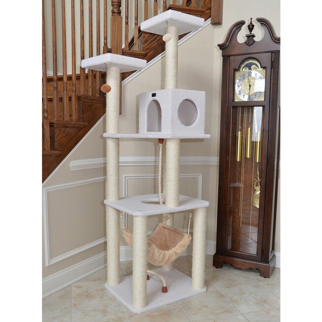 Classic 73 inches Real Wood Cat Tree Four Levels With Swing, Hammock, Condo, Perch, , alternate image number null