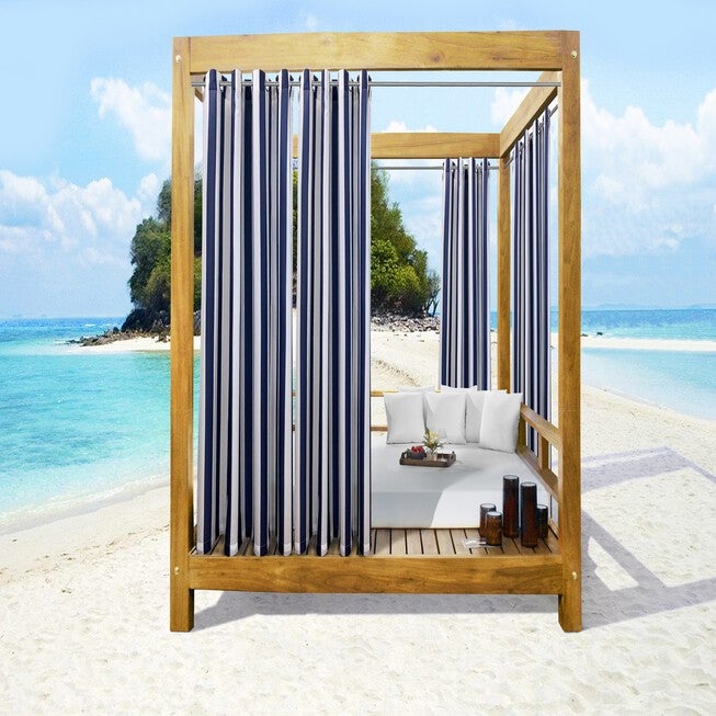 Outdoor Decor Seascapes Stripes Outdoor Grommet Curtain Panel Pair, INDIGO, hi-res image number 0