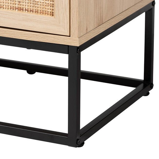 Amelia Mid-Century Modern Transitional Natural Brown Finished Wood And Natural Rattan 5-Drawer Chest, , alternate image number 5