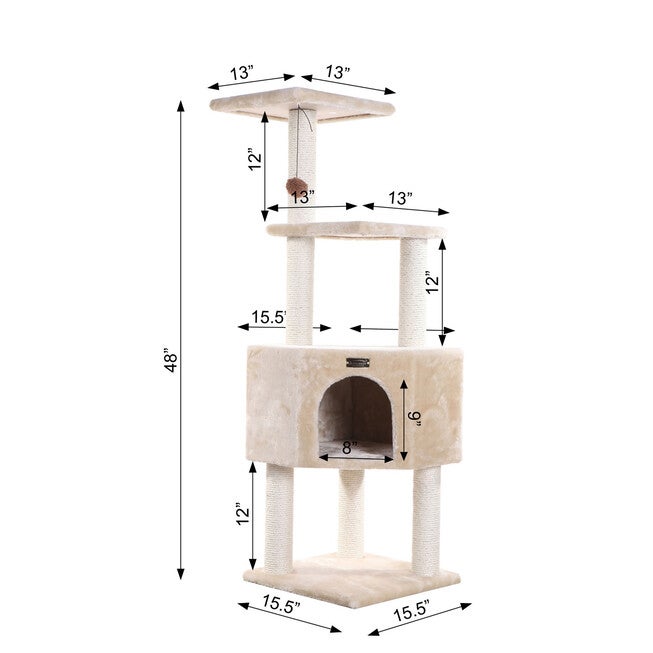 3 Levels Real Wood 48 inches Cat Tower For Kittens Play, , alternate image number null