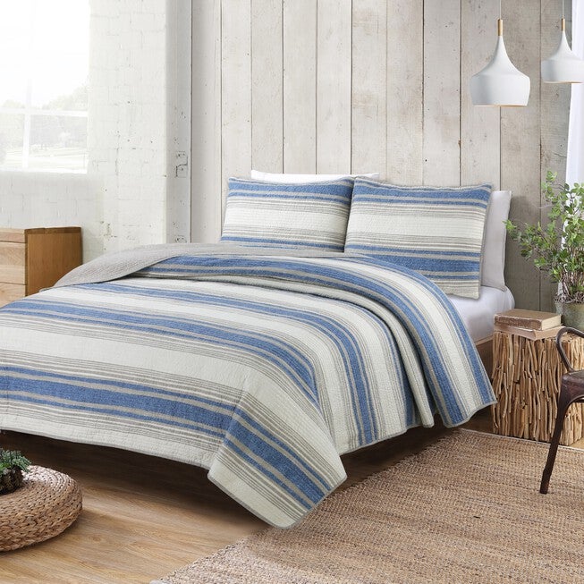 Bolivar Quilt Set, LINEN NAVY, hi-res image number 0