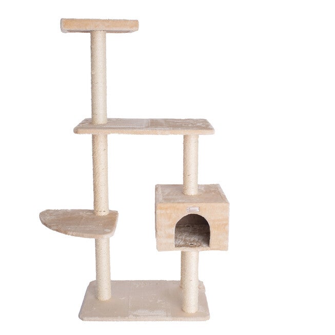 Gleepet 57 inches Beige Real Wood Cat Tree With Playhouse And Perch, , alternate image number null