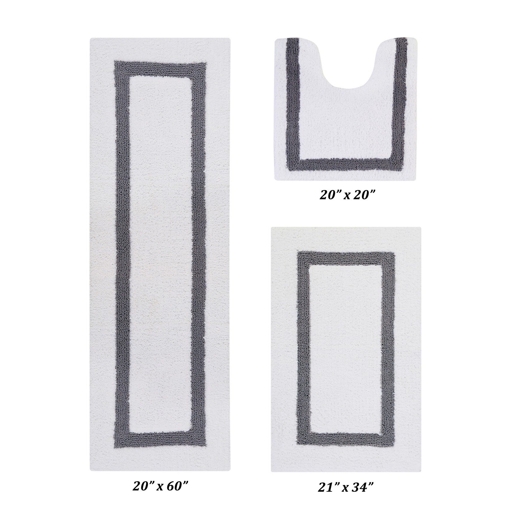 Hotel Collectionis Bath Mat Rug 3 Piece Set (20 inches x 20 inches | 21 inches x 34 inches | 20 inches x 60 inches), WHITE GRAY, hi-res image number 0