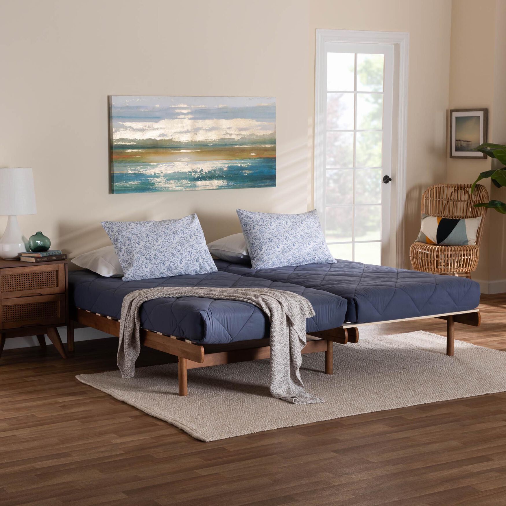 Bolivia Mid-Century Modern Walnut Brown Wood Expandable Twin To King Bed Frame, , alternate image number 8