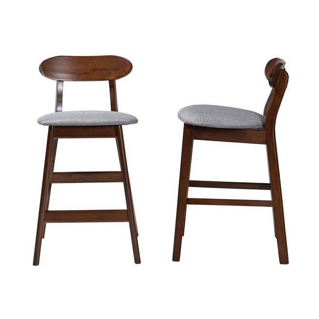 Ulyana Mid-Century Modern Grey Fabric And Natural Brown Finished Wood 2-Piece Counter Stool Set, , alternate image number 9