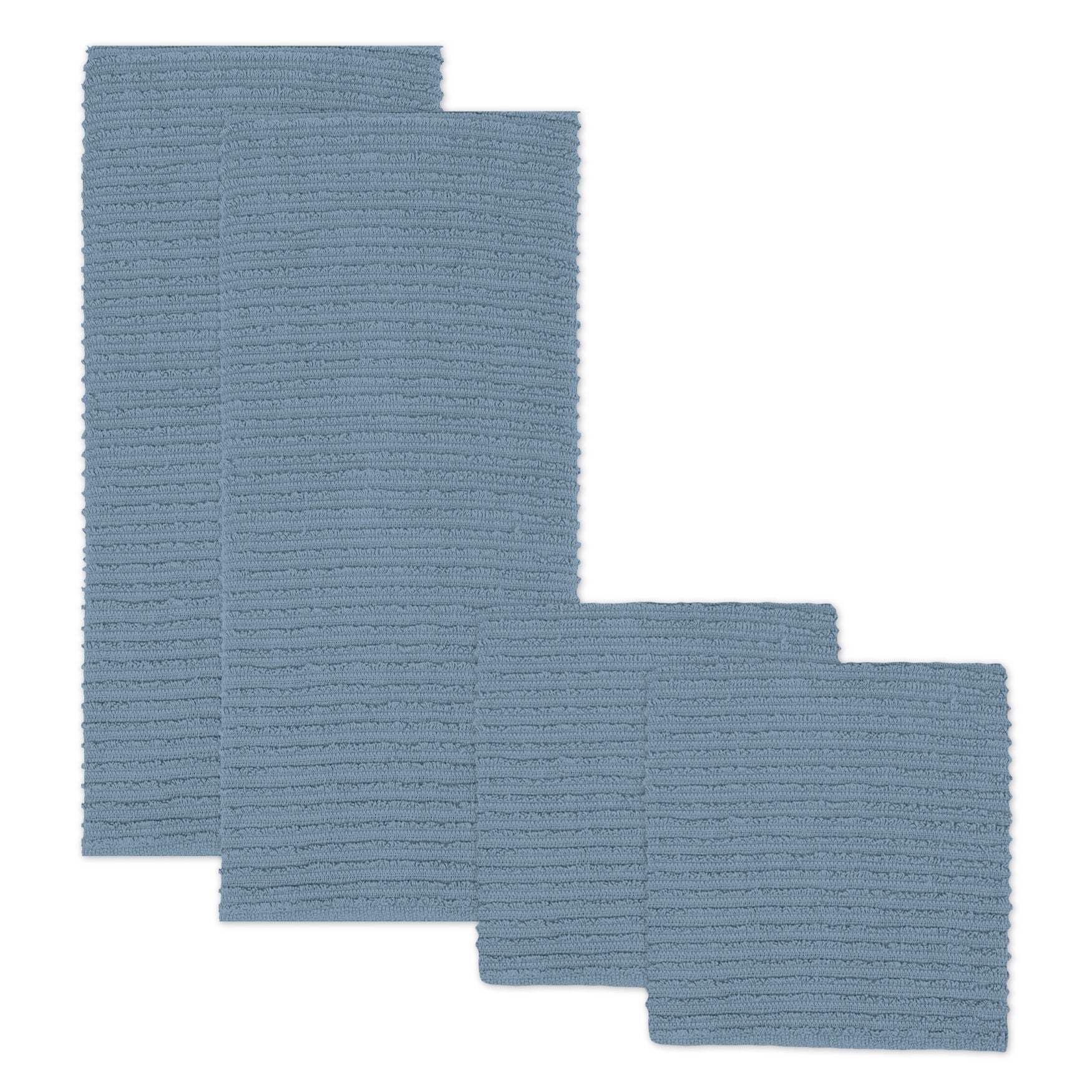 Solid Ridged Cotton Kitchen Dish Towel, Set 4, BLUE, hi-res image number 0