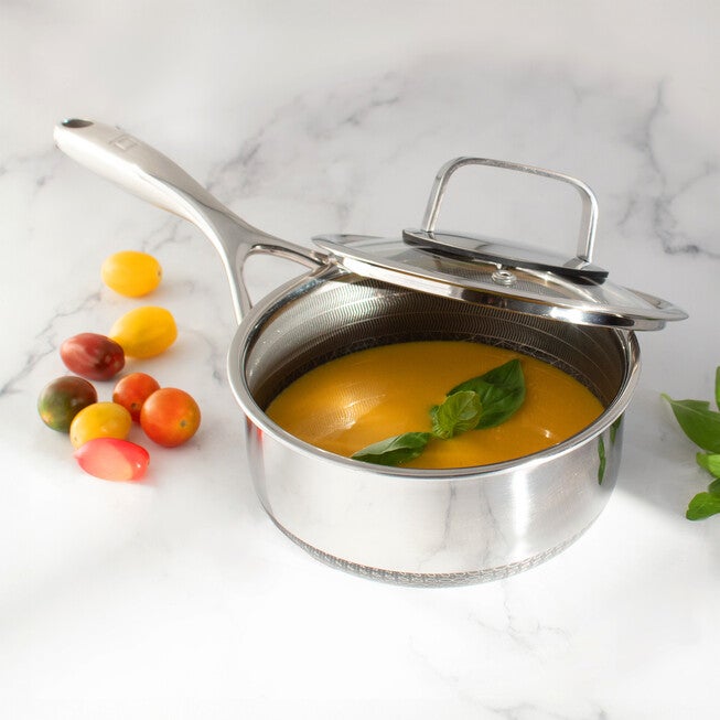 LIVWELL DiamondClad™ 1.5 Quart Hybrid Nonstick Stainless Steel Saucepan and Lid, Dishwasher Safe, PFOA-free – Silver/Black, SILVER, on-hover image number 1