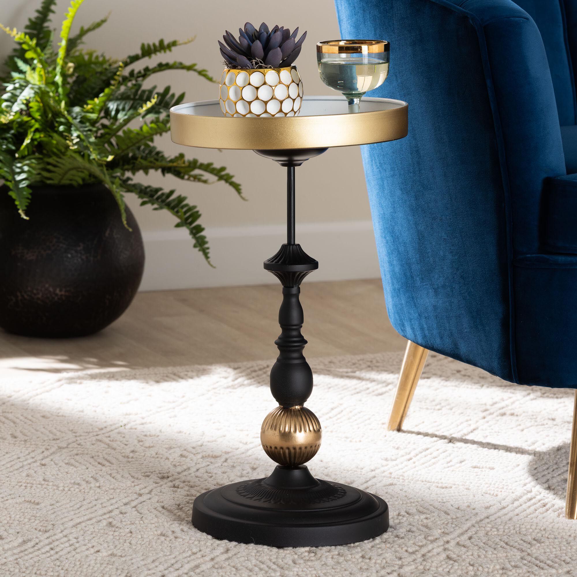Javion Modern Glam Round Accent Side Table, BLACK, hi-res image number 0