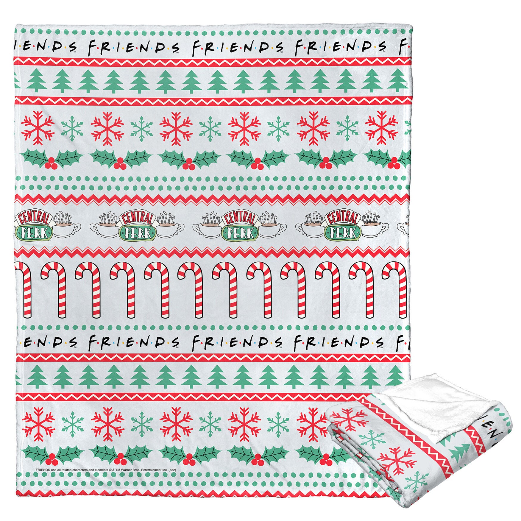 Wb Friends Candy Cane Coffee Silk Touch Throw Blanket, O, hi-res image number 0