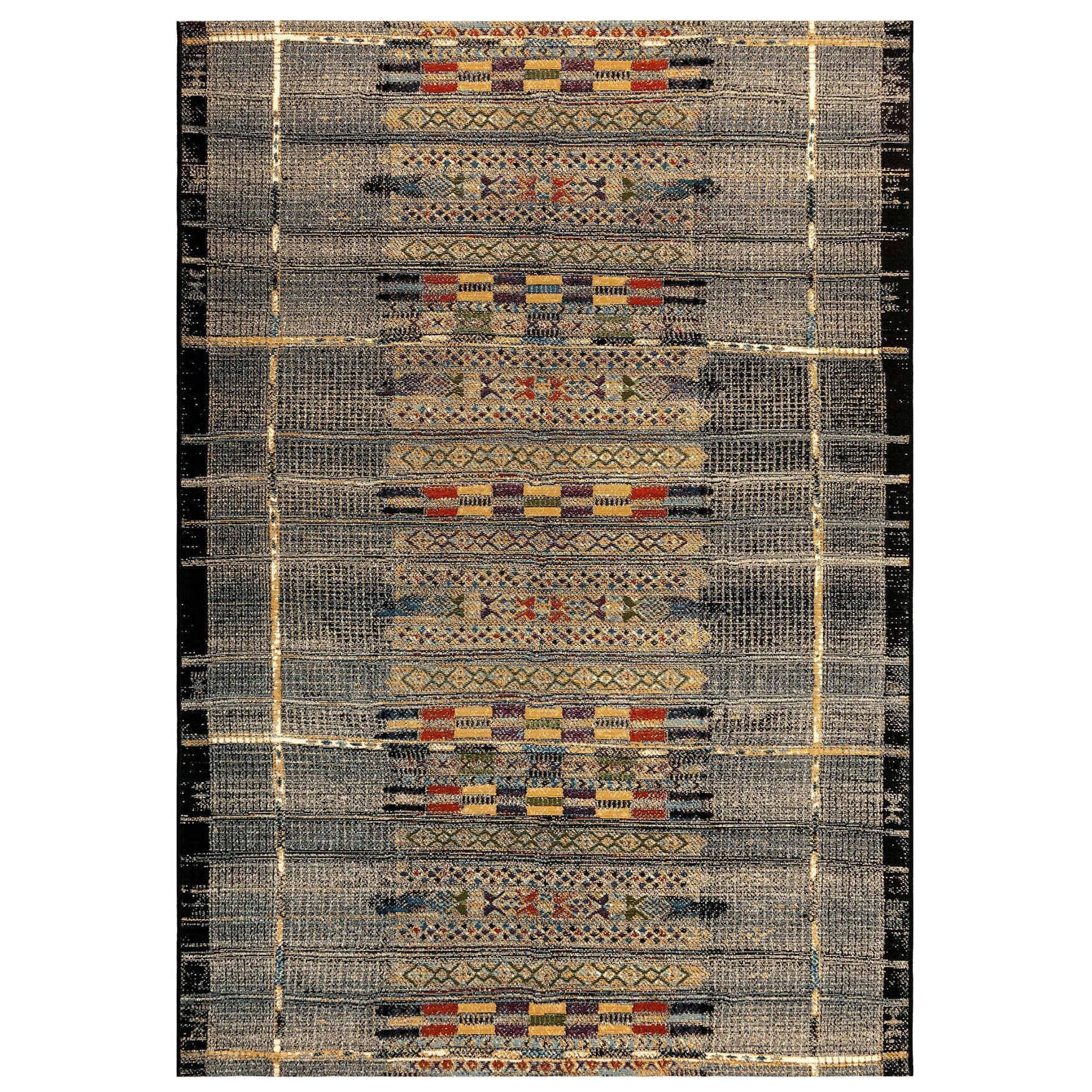 Marina Tribal Stripe Indoor/Outdoor Area Rug Black, BLACK, hi-res image number 0