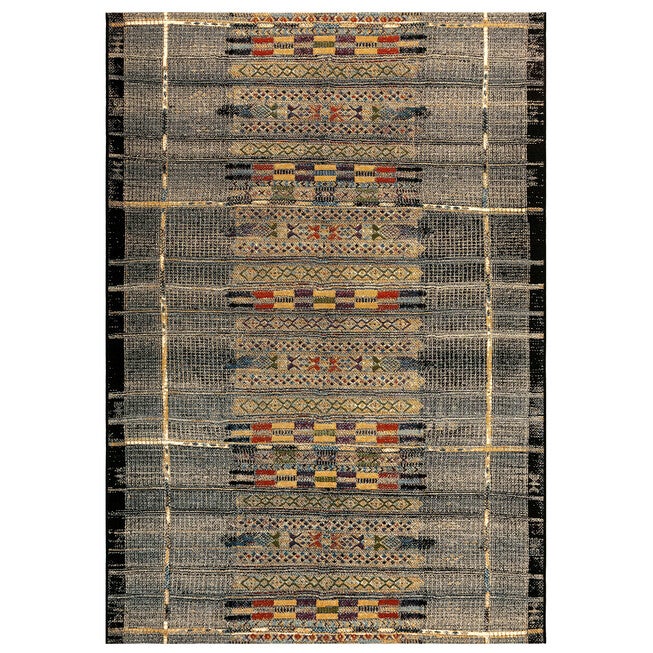 Marina Tribal Stripe Indoor/Outdoor Area Rug Black, BLACK, hi-res image number 0