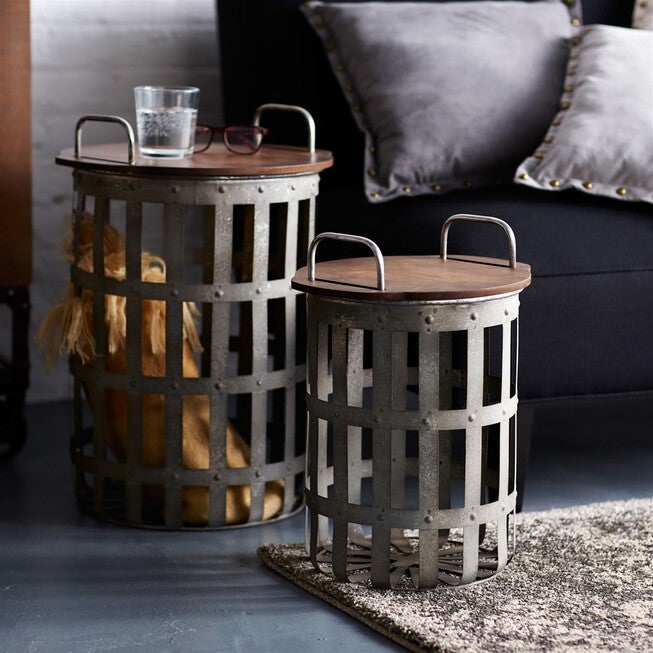 Side Tables (Set of 2) 15.5 inchesH, 20.25 inchesH Metal/Wood, GREY/BROWN, alternate image number null