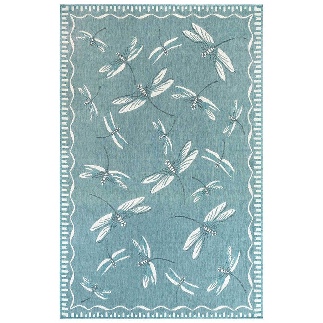 Liora Manne Carmel Dragonfly Indoor/Outdoor Rug, AQUA, hi-res image number 0