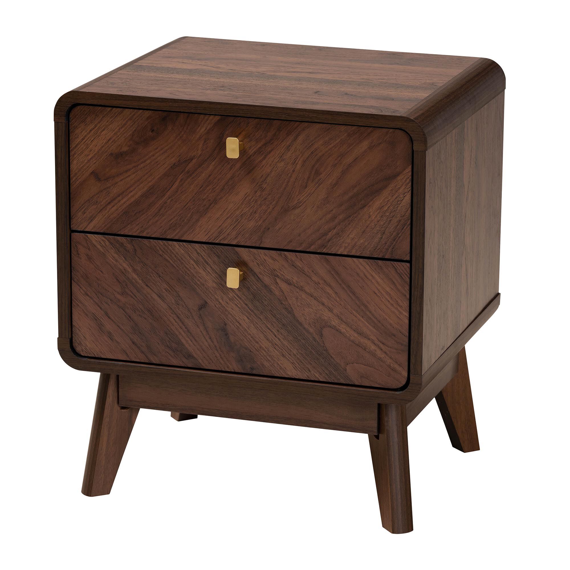 Markell Mid-Century Transitional Walnut Brown Finished Wood 2-Drawer Nightstand, WALNUT BROWN, alternate image number 2