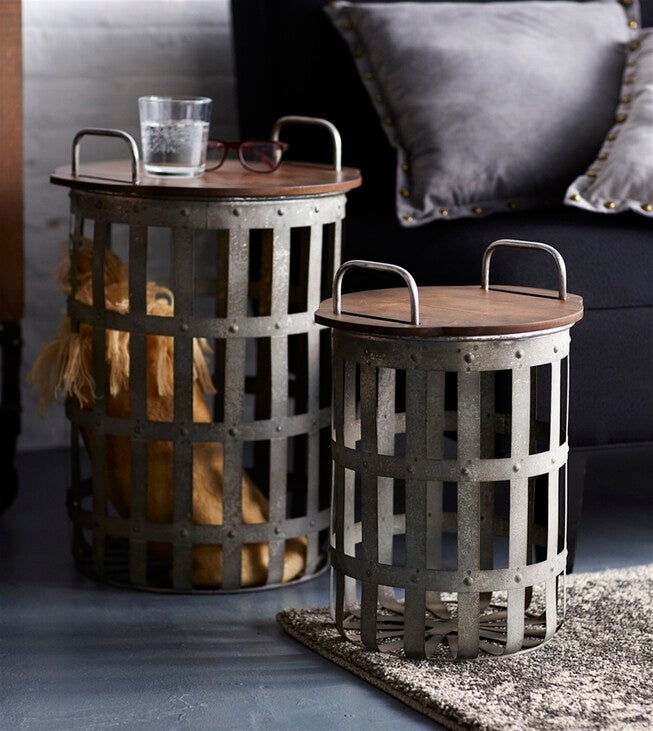 Side Tables (Set of 2) 15.5 inchesH, 20.25 inchesH Metal/Wood, GREY/BROWN, hi-res image number null
