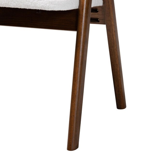 Virden Boucle Upholstered Dining Chair Set of 2- Mid-Century Modern Armchair with Solid Wood Frame and Curved Open-Back Design, WHITE, alternate image number 5