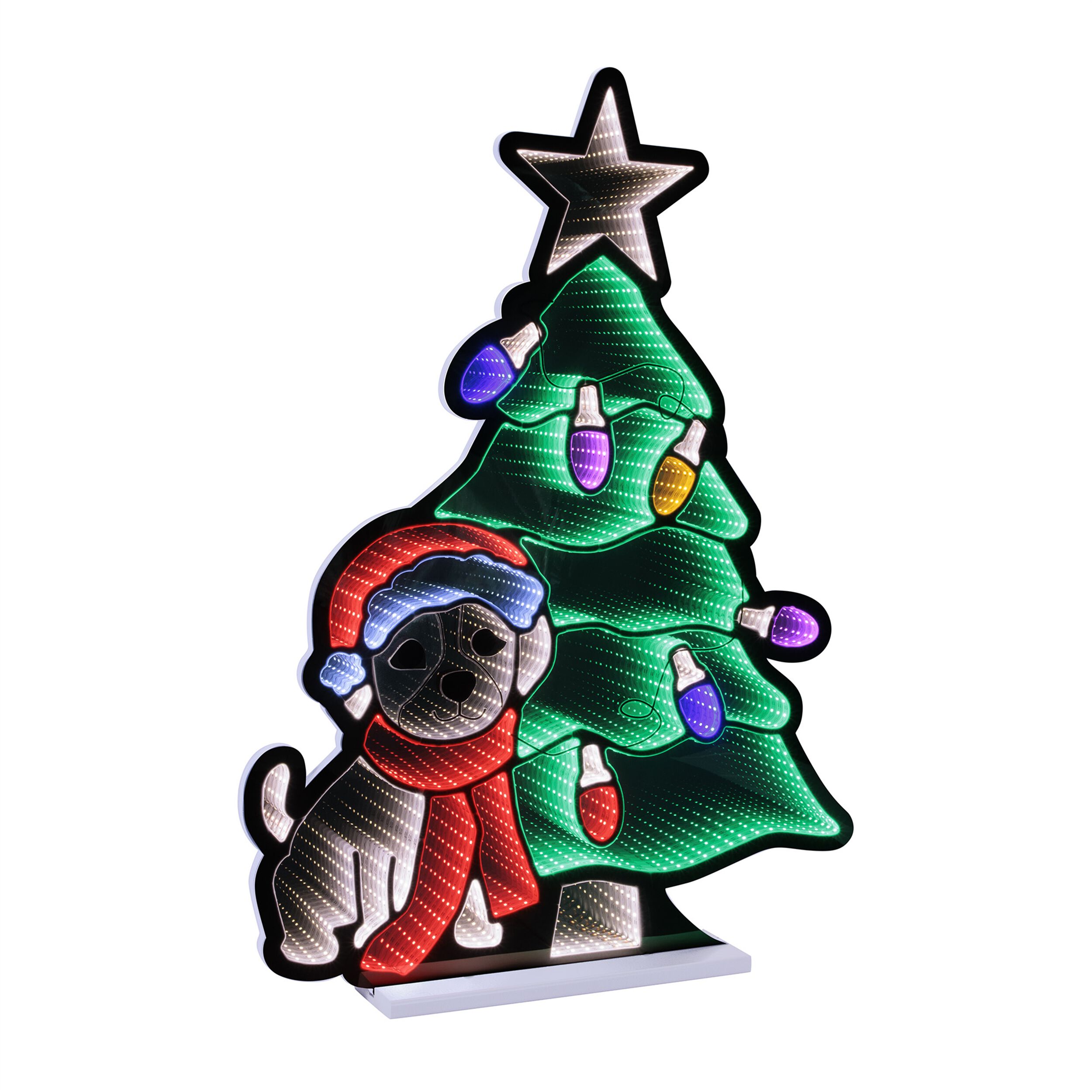 Puppy with Christmas Tree Ekkolight 35 inchesH, MULTICOLOR, hi-res image number 0