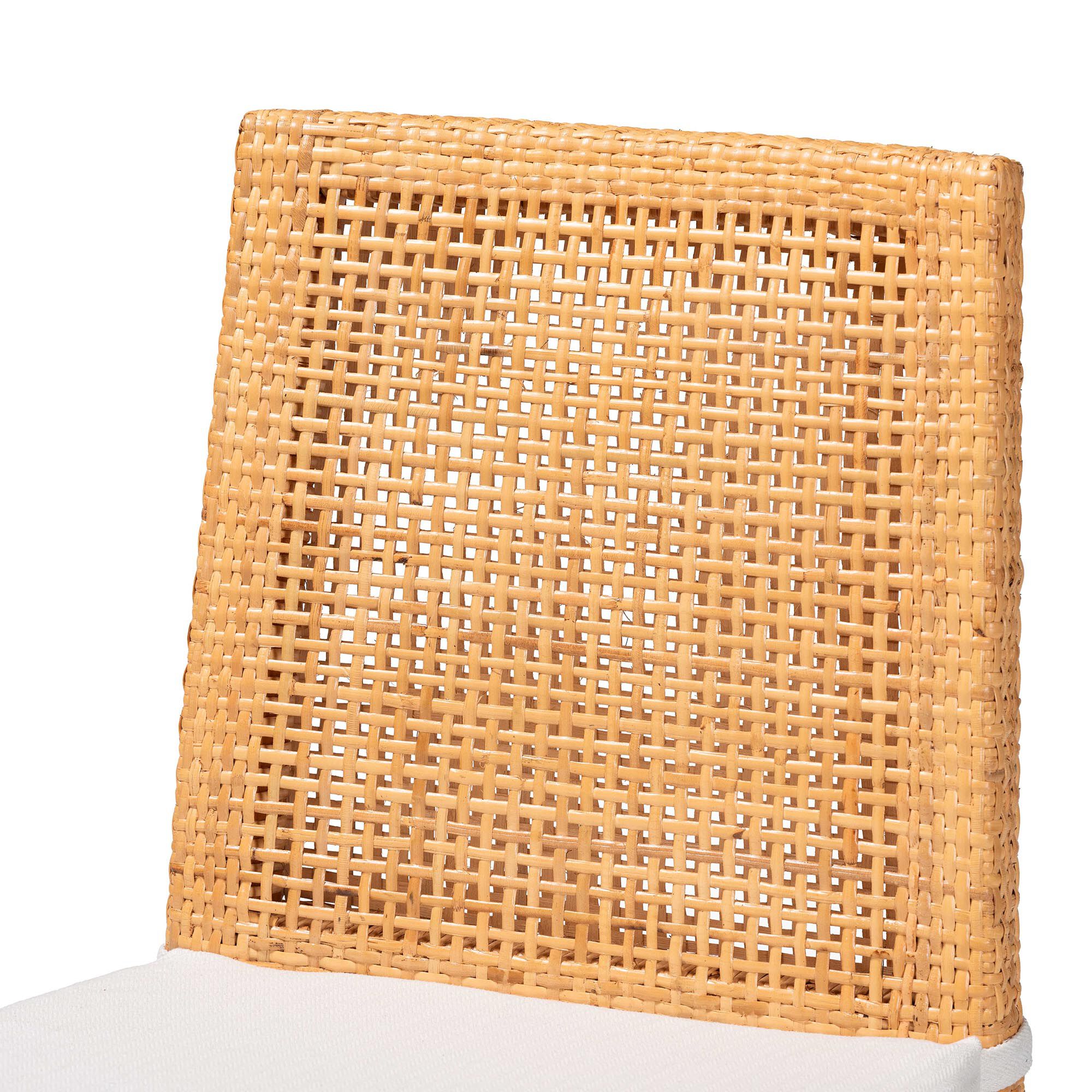 Light honey rattan dining chair back lattice detail