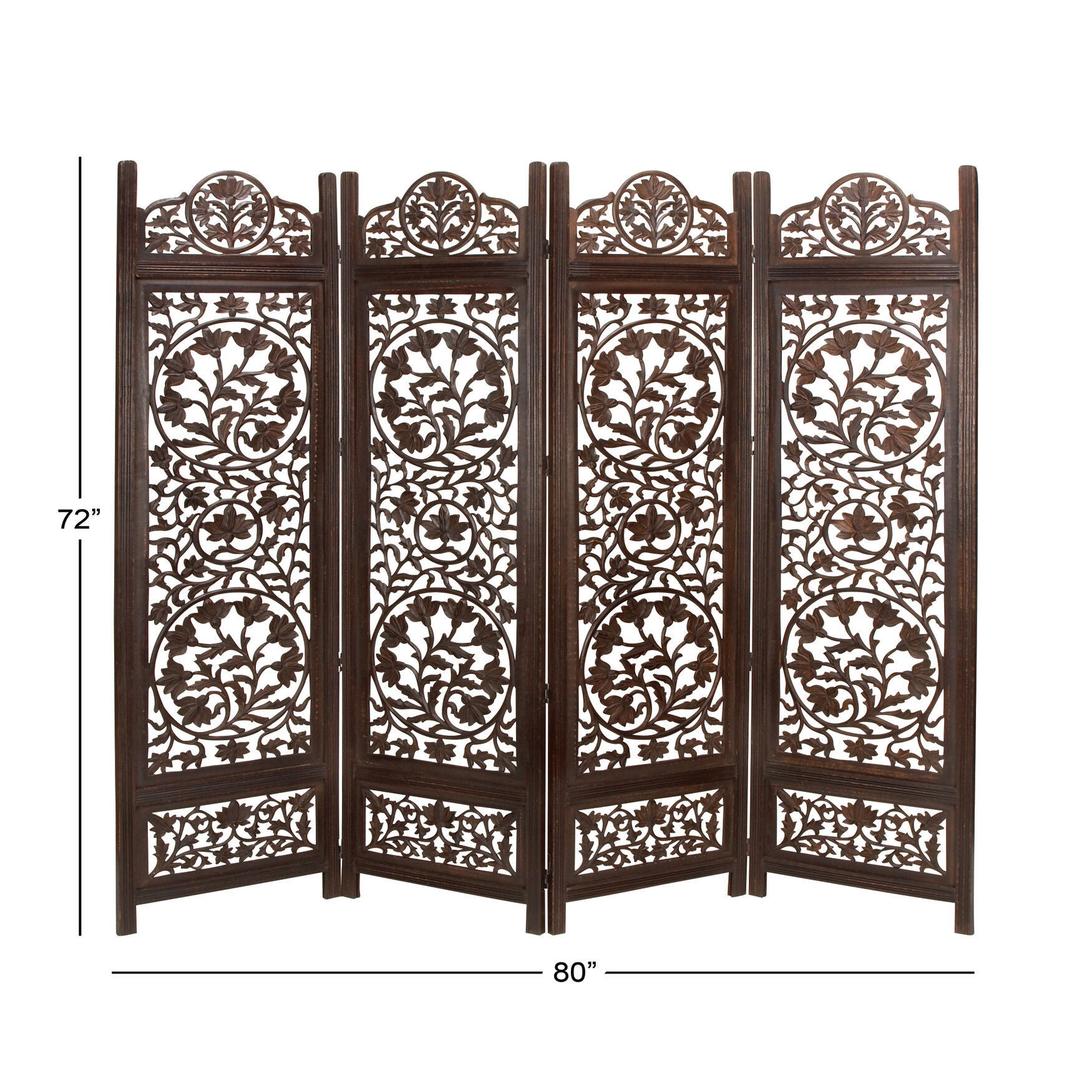 Brown Mango Wood Traditional Room Divider Screen, 72 inches x 80 inches x 1 inches, , alternate image number 2